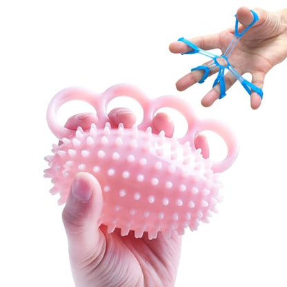 Hand Exerciser Ball and Finger Stretcher, Hand Grip Strengthener Trainer, Squeeze Balls, Wrist Pain Relief (Pink) - color: Pink