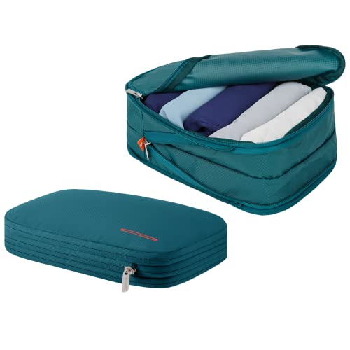 Bee Nesting BeeNesting Waterproof Compression Packing Cubes sets,Large Travel Packing organizers for Carry on Luggage,2 Sides Expandable Storage Bags - color: Dark Green, size: 2 Pack(4L+9L)