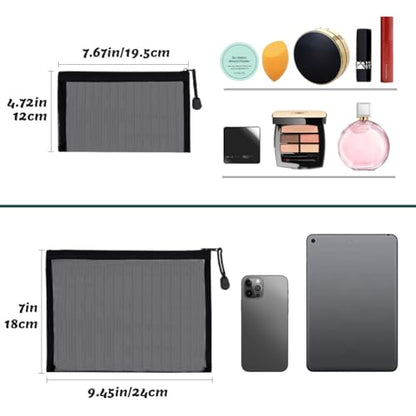 6 Pack Mesh Cosmetic Bags, Nylon Makeup Pouches with Zipper for Home Office Purse Diaper Bag (Black) - color: Black(2size)