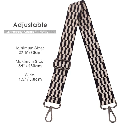 Replacement Purse Strap Shoulder Strap Adjustable Crossbody Strap for Women Crossbody Wide Shoulder Bag - color: Black Grid-Black Metal