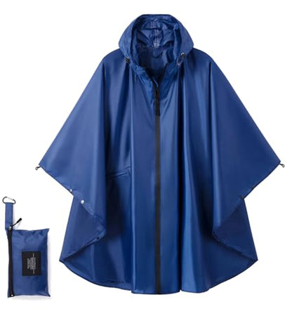 Fashion Hooded Rain Poncho Waterproof Raincoat Jacket with pocket for Women/Men/Adult - color: Blue
