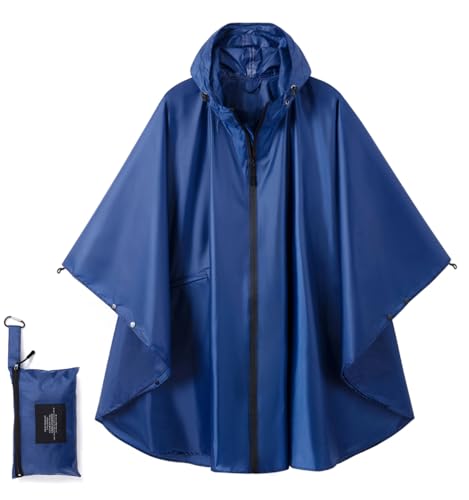 Fashion Hooded Rain Poncho Waterproof Raincoat Jacket with pocket for Women/Men/Adult - color: Blue