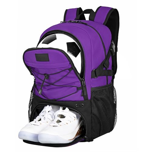 Goloni Soccer Backpack,Basketball Backpack with Ball Compartment & Shoe Compartment,Backpack for Basketball,Soccer - color: Purple