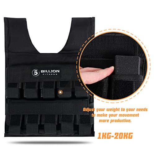 Adjustable Weighted Vest 0-44lbs,5BILLION Weight Vest with Solid Bar Weights,Body Weight Vest for Men Women,Strength Training Workout Vest for Running Pushups Squats,Pockets On the Back and Front