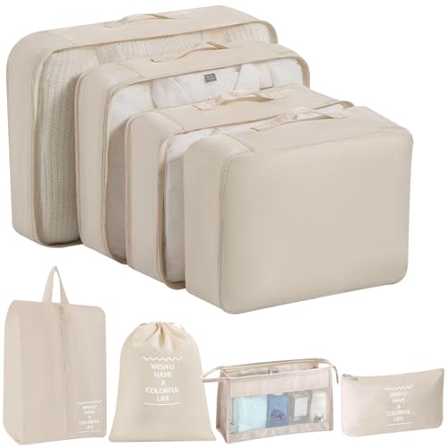8 Set Packing Cubes for Suitcases, INVODA Travel Luggage Packing Organizers with Laundry Bag, Compression Storage Shoe Bag, Clothing Underwear Bag (Beige) - color: Beige