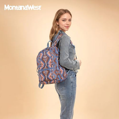 Montana West Backpack Purse for Women Western Aztec Backpack Purse Lightweight Casual Daypack for Travel - color: Navy Blue