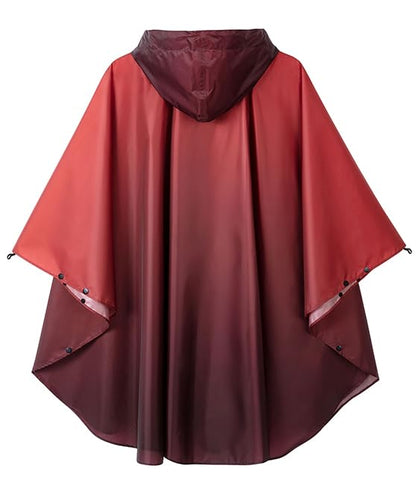 Fashion Hooded Rain Poncho Waterproof Raincoat Jacket with pocket for Women/Men/Adult - color: Gradient Red