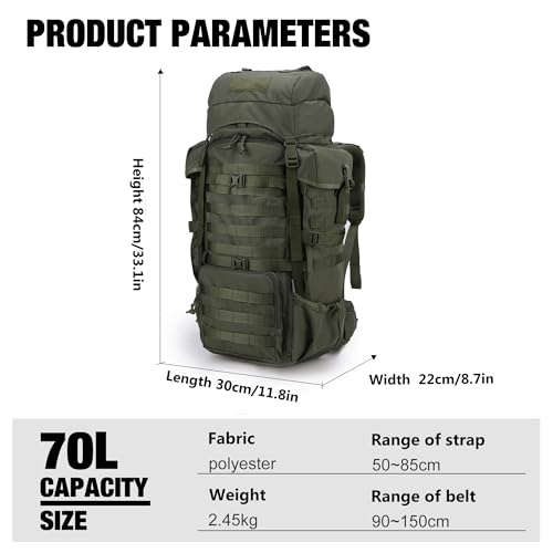 Mardingtop 70L Internal Frame Backpack for Hunting,Camping,Hiking Backpacking Backpack with Rain Cover - color: Ranger Green