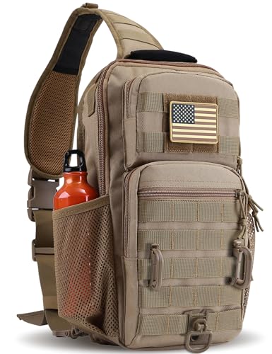 Rover Sling Pack Tactical Shoulder Sling Bag Backpack with Bottle Holder Crossbody Chest Bag, Coyote - color: Coyote