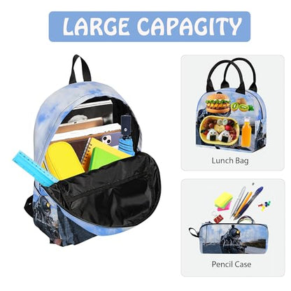 Train 3PCS Backpack for Boys Girls, Kids Back to School Backpack Set with Lunch Box Pencil Case, 17 Inch Lightweight Bookpack 3 in 1 Set for Teens Elementary Middle High School Students - color: Train