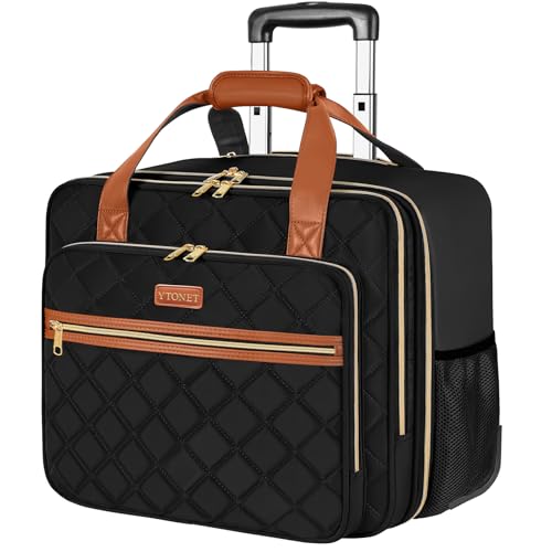 Ytonet Rolling Briefcase for Women, Extra Large Rolling Laptop Bag Fits 18 Inch Laptop, Computer Bag with wheels for Work Travel College Business Overnight Wife Mom Teacher, Black Brown - color: Black Brown, size: X-Large