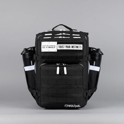 WOLFpak 35L Tactical Gym Backpack (Alpha Black White Accents) Durable 1000D Waterproof Oxford Material with MOLLE Webbing, Laptop Pocket & Dual Cup Holders, Durable Fitness/Travel/Military Daypack - color: Alpha Black White Accents
