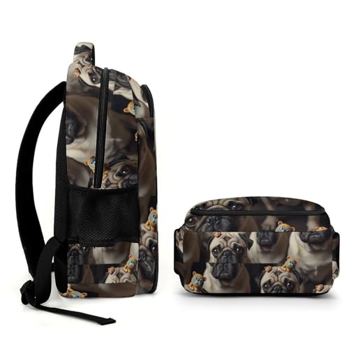 Large Capacity Laptop Backpack Cute Pug, Sturdy Water Resistant College Bookbag with Water Bottle Pockets for Business Travel Gifts - color: Pattern (345)