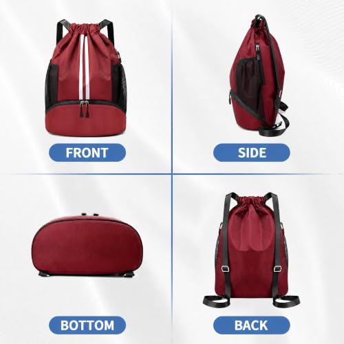 JELUTAR Drawstring Backpack Gym Bag with Shoes Compartment, Burgundy - color: Burgundy, size: Large