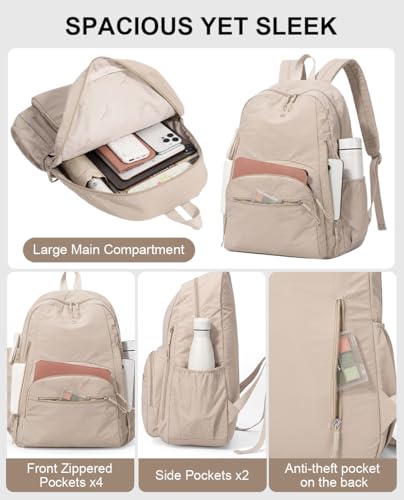 Backpack for Women, Work College Laptop Backpack, Lightweight Travel Backpack Purse, Casual Daypack Bag (Khaki) - color: Khaki