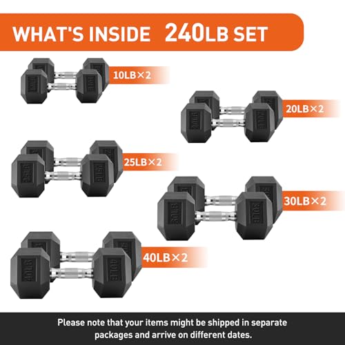 Dumbbells Set Rubber Hex Weights for Home Gym Durable Construction Convenient Storage Space Saving Design Complete Weight Set Barbell Coated for Exercise Training - style: 250 lb set