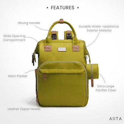 Diaper Bag Backpack, Multifunction Diaper Bag with Changing Station, Stylish Baby Bags, Large Unisex Diaper Backpack for Mom and Dad, Baby Registry Search, Portable Changing Pad – Yellow Green - color: Yellow Green