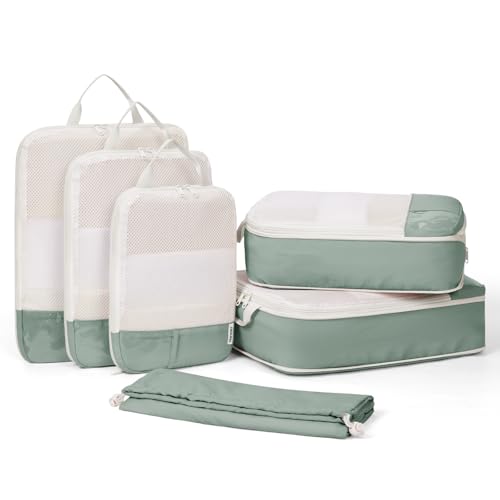 Narwey 6 Set Compression Packing Cubes for Travel, Lightweight Expandable Luggage Organizer Bags, Durable Space Saver Bags (Sage Green) - color: Sage Green