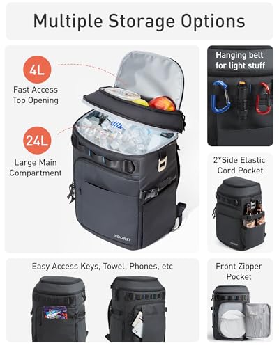 TOURIT Cooler Backpack 32 Cans Large Capacity Insulated Backpack Cooler Bag for Men Women to Picnic, Hiking - color: Forest Green