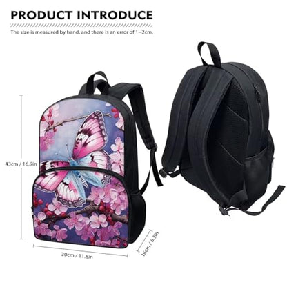 Talayituse Butterfly Cherry Blossom Print Backpacks for Teenager Girls Large Capacity School Bag 17 Inch Bookbag Daypack Lightweight Shoulder Packs with Side Pockets for Outdoor Hiking - color: Butterfly Cherry Blossom