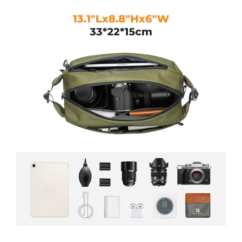 K&F CONCEPT Camera Sling Bag Crossbody Bag Waterproof Camera Shoulder Backpack DSLR/SLR/Mirrorless Camera Case - color: 03 Green Medium