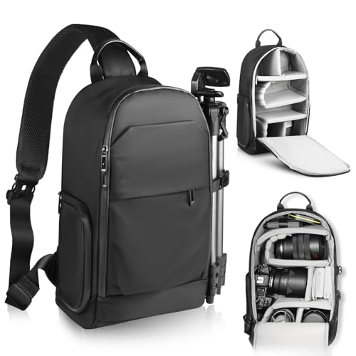 TAAOKA Camera Sling Bag, DSLR/SLR/Mirrorless Camera Backpack Shockproof Photography Backpack with Tripod Holder & Removable Modular Inserts Compatible with Canon/Nikon/Sony/Fuji(Black) - color: Black, size: Large 16.53 x 9.44 x 5.51 inches