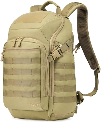 AMHEH 32L 1050D Urban Tactical Laptop Backpack, 17 Inch Computer, Tan | Suspended Tech Compartment, MOLLE Daypack, Everyday Carry, Commuting, Airplane Travel Approved, Get Home Bag - color: Tan