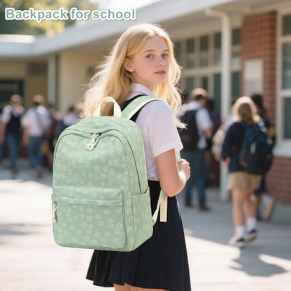 LEDAOU School Backpack for Teen Girls Elementary Middle School Bookbag Kids Backpacks Women Laptop Backpack Travel Daypack - color: Little Flower Green
