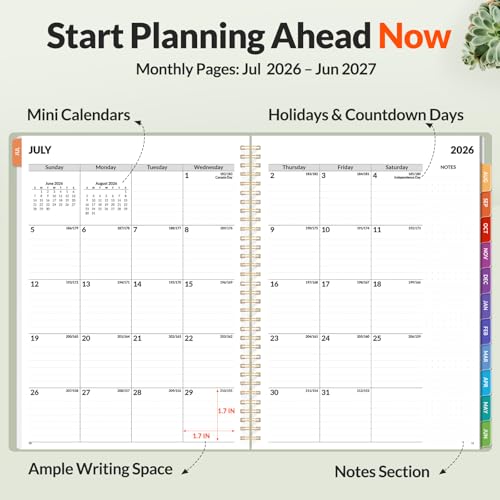 SUNEE Academic Planner 2026-2027 – Weekly & Monthly Planner, July 2026 to June 2027, 8.5"x11", Thick Paper, Tabs, Pockets, Bookmark, Spiral-Bound, Student Teacher Organizer, Sage Green - color: Green