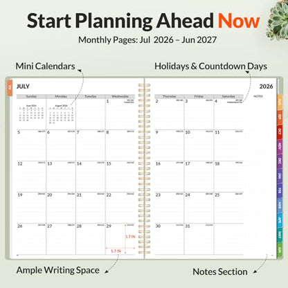 SUNEE Academic Planner 2026-2027 – Weekly & Monthly Planner, July 2026 to June 2027, 8.5"x11", Thick Paper, Tabs, Pockets, Bookmark, Spiral-Bound, Student Teacher Organizer, Sage Green - color: Green