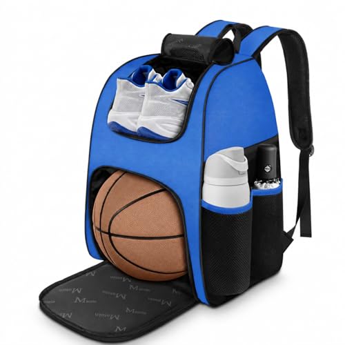 MATEIN Basketball Bag, Sturdy Soccer Bag with Ball Holder & Shoe Compartment, Large Basketball Backpack for Training Equipment, Water Resistant Sports Ball Backpack Fits Volleyball Football, Colorful - color: Blue
