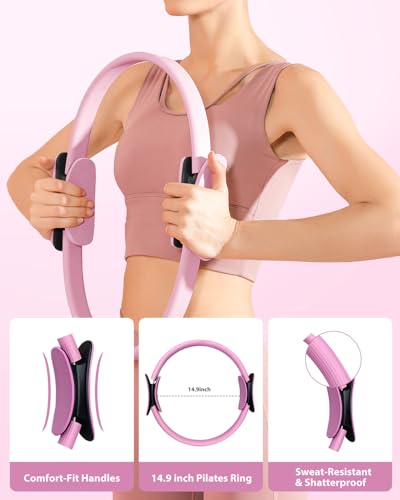 Pilates Essentials Equipment Kit with Magic Circle Ring for Home Workout | Adjustable Ankle Wrist Weights, Resistance Bands, Fitness Equipment Accessories