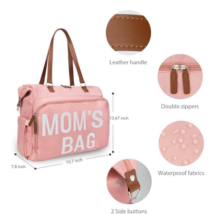 Mom‘s Diaper Bag 4 in 1 Diaper Baby Tote, Hospital Bag for Labor & Delivery, Large Waterproof Baby Travel Weekender with 3 Insulated Pockets, Pink - color: Pink M