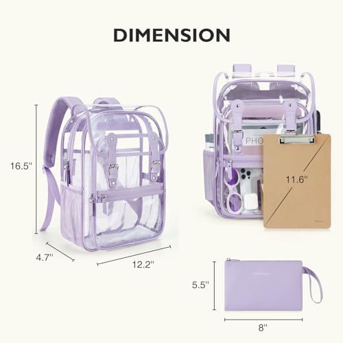 mommore Clear Backpack Heavy Duty Thick PVC Clear Bookbag for School with Pencil Bag Transparent Backpack See-Through Bag - color: Purple, style: Clear Backpack Set