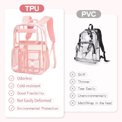 Pink See Through Backpack For Women, Clear Backpack Heavy Duty,Clear BookBag,16 x11 x5inch TPU Large Capacity for School,stadium events, Sport Events,Travel,mochila transparente para mujer (Pink) - color: Pink
