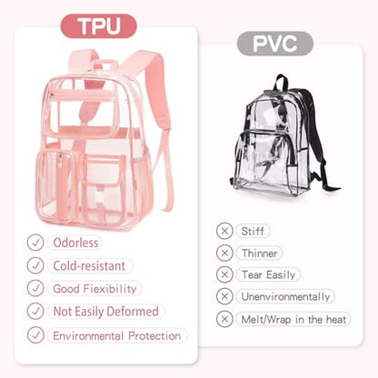 Pink See Through Backpack For Women, Clear Backpack Heavy Duty,Clear BookBag,16 x11 x5inch TPU Large Capacity for School,stadium events, Sport Events,Travel,mochila transparente para mujer (Pink) - color: Pink