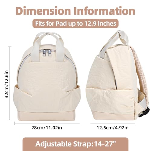 Backpack for Women Fashion Small Bookbag, Water Resistant Lightweight Nylon Daypack for Travel, Hiking & Daily Use - color: Milk White