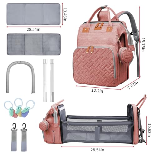 Baby Diaper Bags with Changing Station, Multifunctional Diaper Bag Backpack for Moms Dads with USB Charging Port, Waterproof Travel Diaper, Baby Shower Gifts for Baby Boy & Girls (Pink) - color: Pink