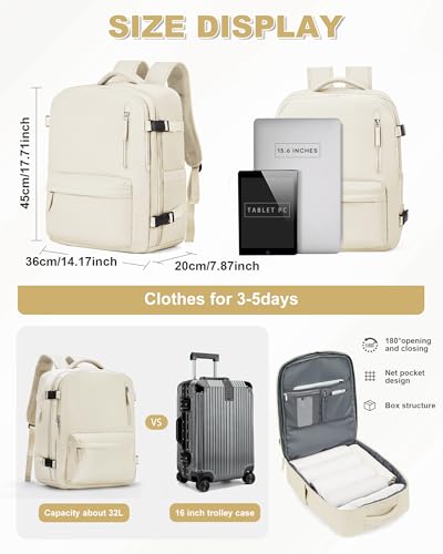 winspansy Travel Backpack for Women Men Essentials Carry on Luggage Flight Approved Personal Item Travel Bag Work Laptop Backpack Waterproof Weekender Bags for Women Mochila de Viaje Beige - color: C1-beige-no Vacuum Bag