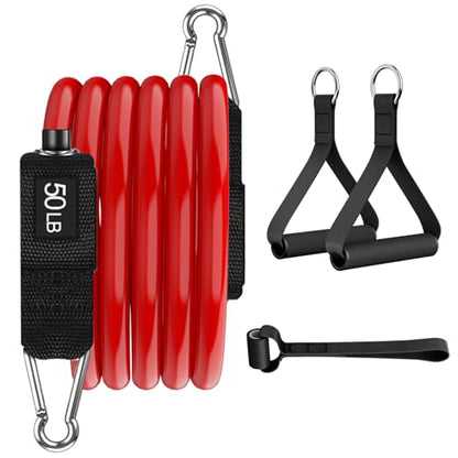 VEICK Resistance Bands, One Single Exercise Bands, Workout Bands Resistance Training for Home Workouts Fitness Pilates - color: Red(50LBS) + Handles