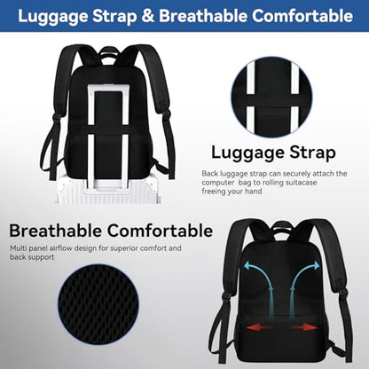 Voova Travel Laptop Backpack, Business Work Laptop Backpack for Women & Men with USB Charging Port, Waterproof Slim Durable College Computer Bag Fits 15.6 Inch Laptops and Notebook, Black - color: Black