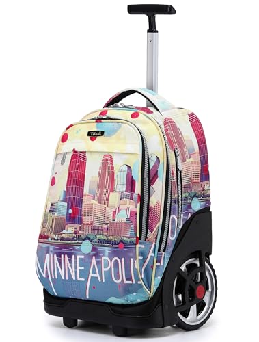 NEW TILAMI 19 inch Rolling Backpack Teens Rolling Backpack Cute Wheeled Laptop Backpack Bookbag Roller Travel Bag College, City (No USB interface) - color: Yellow City
