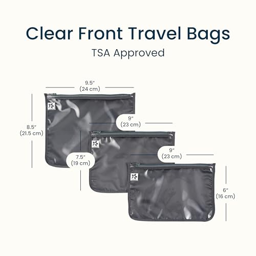 Tiny Twinkle Diaper Bag Organizing Pouches|3 Pack Mess-Proof Clear Front Travel Organizer Bags&TSA Approved Toiletry Bag Set for Baby and Mom Essentials - color: Charcoal