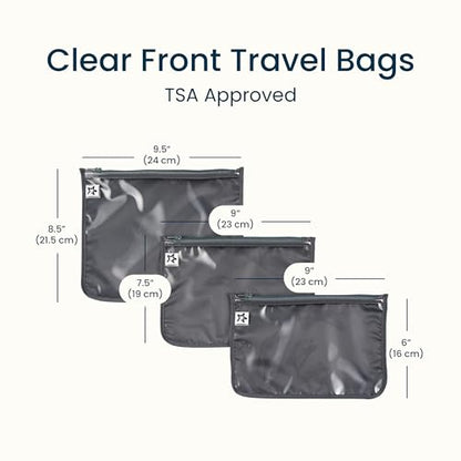 Tiny Twinkle Diaper Bag Organizing Pouches|3 Pack Mess-Proof Clear Front Travel Organizer Bags&TSA Approved Toiletry Bag Set for Baby and Mom Essentials - color: Charcoal
