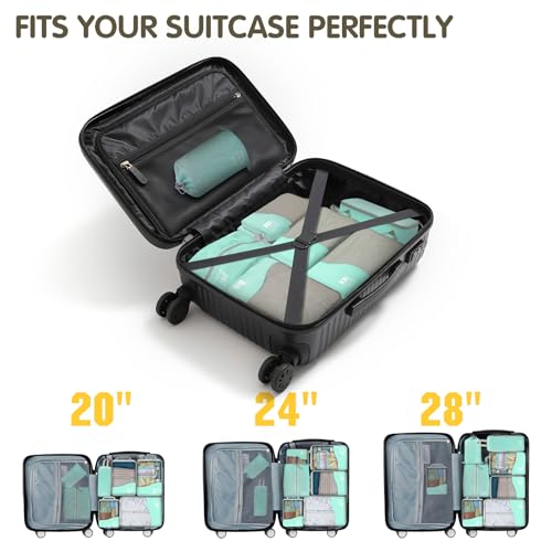 Compression Packing Cubes 8 Set, Dual Zipper Compression Packing Cubes for Travel, See-Through Mesh Packing Bags for Suitcases, Compression Cubes with Shoe Bag - color: 8 Set