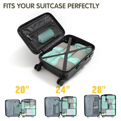 Compression Packing Cubes 8 Set, Dual Zipper Compression Packing Cubes for Travel, See-Through Mesh Packing Bags for Suitcases, Compression Cubes with Shoe Bag - color: 8 Set