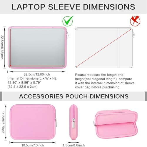 RAINYEAR 13 Inch Laptop Sleeve Case with Front Pocket & Accessories Pouch, Protective Soft Case Padded Cover Compatible with 13.3" MacBook Air/Pro M1 M2 M3 M4 (Pink) - color: Pink, size: 13"