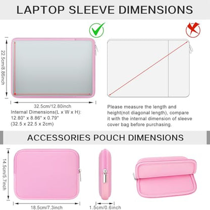 RAINYEAR 13 Inch Laptop Sleeve Case with Front Pocket & Accessories Pouch, Protective Soft Case Padded Cover Compatible with 13.3" MacBook Air/Pro M1 M2 M3 M4 (Pink) - color: Pink, size: 13"