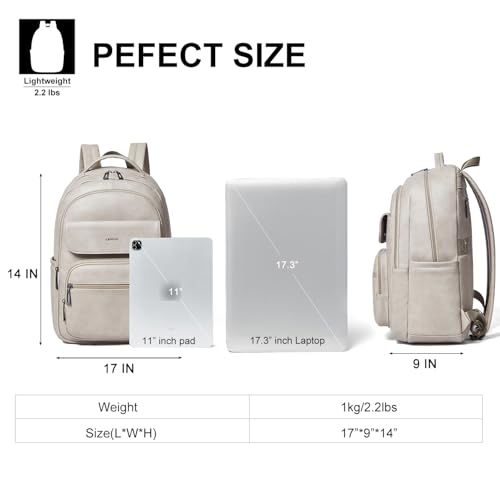 Leresas 37L Backpack Purse for Women Men Vegan Leather Teacher College Bag Daypack Work Business Back Pack Fashion Travel Back Pack Light Grey - color: Light Grey