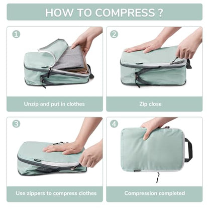 CherryNow 7 Set Compression Travel Packing Cubes for Suitcases, Grey Blue - color: Grey Blue